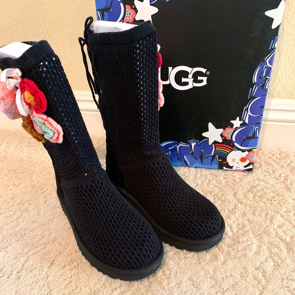 UGG Flower & Pompom Crochet Knit Classic Boots - Picture 5 of 8